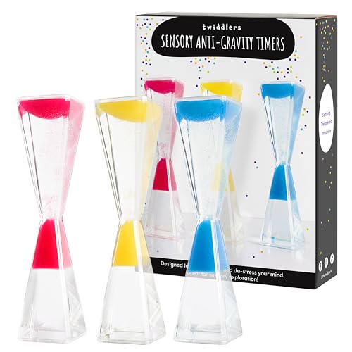 THE TWIDDLERS 3 Liquid Timer Sanduhren (19cm, 3 Farben - Rot, Blau & Gelb) - Beruhigende, Fließende Tropfen - Geschenk/Spielzeug zur Stressreduzierung für Kinder & Erwachsene von THE TWIDDLERS