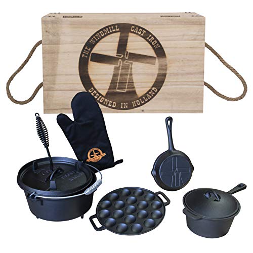 The Windmill Dutch Oven 4,5Qt Starter Set in Transportkiste von THE WINDMILL GENUINE DUTCH CAST IRON