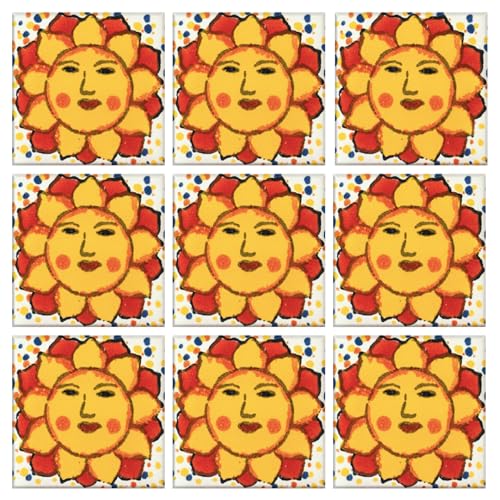 Talavera Fliese, handbemalt, 5,1 x 5,1 cm, traditionelles mexikanisches Talavera-Set, bunte Designs, originelle glasierte Mosaikfliese für Heimprojekte, Wanddekorationsstücke (SOL) von THE WOODY BACKYARD