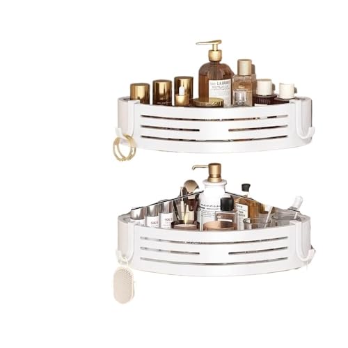 THEDAYBABY Badezimmer-Aufbewahrungsregale, Wandmontage, Badezimmer-Eckregale, Küchenaufbewahrung, Aluminium, weiß, Aufbewahrungsregale (zweilagig) von THEDAYBABY