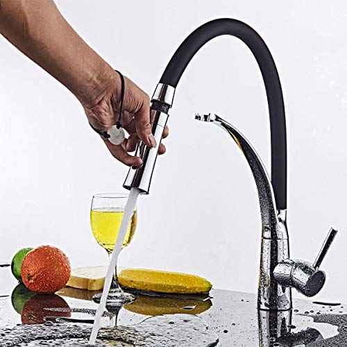THEEIERCE Küchenarmatur, 360° Drehbar Wasserhahn Küche mit Herausziehbarer Dual-Spülbrause, Messing Verchromt Spültischarmatur, Einhebelmischer Mischbatterie Armatur für Küche Spüle THEEIERCE Küchenarmatur, 360° Drehbar Wasserhahn Küche mit Herausziehbarer Dual-Spülbrause, Messing Verchromt Spültischarmatur, Einhebelmischer Mischbatterie Armatur für Küche Spüle von THEEIERCE
