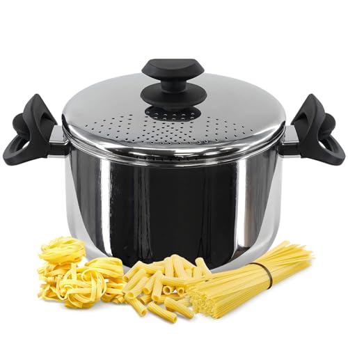 Suppentopf Edelstahl - Topf Mit Verschlussdeckel Induktion, 22 cm Nudeltopf Spaghettitopf Edelstahl, Kochtopf Mit Antihaftbeschichtung Für Alle Herdarten von THEGA