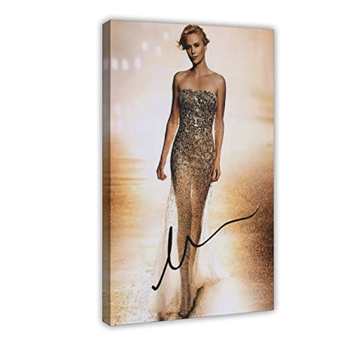 Charlize Theron Autogramm Leinwand Poster Wandkunst Dekor Druck Bild Gemälde für Wohnzimmer Schlafzimmer Dekoration Rahmenstil 40 x 60 cm von THEGIS