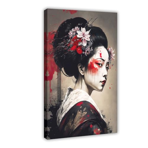 THEGIS Geisha Japan 3 Leinwandposter Schlafzimmer Dekor Sport Landschaft Büro Zimmer Dekor Geschenk Rahmenstil 60 x 90 cm von THEGIS