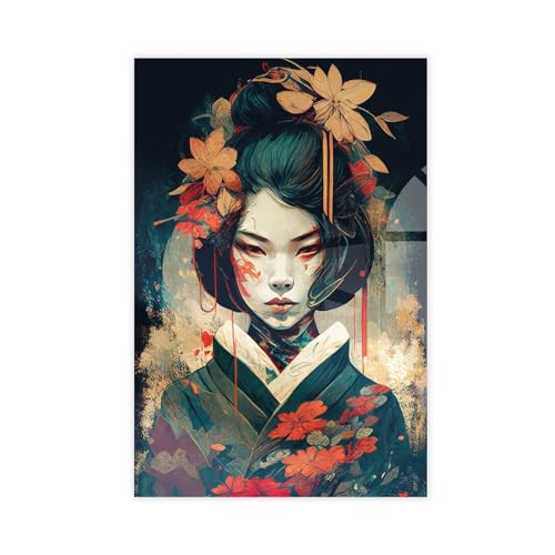 THEGIS Geisha Japan 5 Leinwand-Poster, Wandkunst, Dekordruck, Bild, Gemälde für Wohnzimmer, Schlafzimmer, Dekoration, ungerahmt, 40 x 60 cm von THEGIS