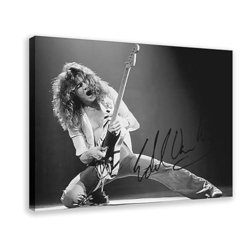 THEGIS Gitarrist Eddie Van Halen Autogramm Leinwand Poster Schlafzimmer Dekor Sport Landschaft Büro Zimmer Dekor Geschenk Rahmenstil 40 x 60 cm von THEGIS