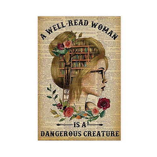 THEGIS Leinwandposter "A Well Read Woman Is A Dangerous Creature", Retro, Wandkunst, Dekor, Bild Gemälde für Wohnzimmer, Schlafzimmer, Dekoration, ungerahmt, 60 x 90 cm von THEGIS