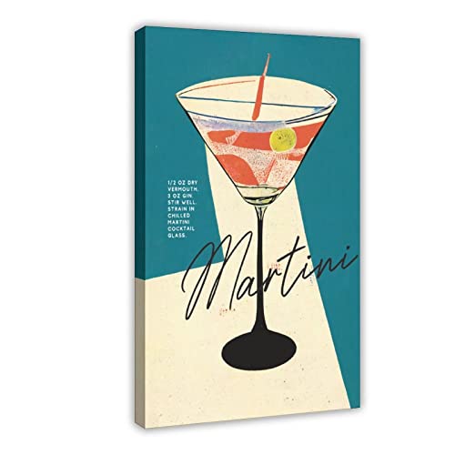 THEGIS Martini Cocktail Room Retro Leinwand Poster Wandkunst Dekor Druck Bild Gemälde für Wohnzimmer Schlafzimmer Dekoration Rahmenstil 50 x 75 cm von THEGIS