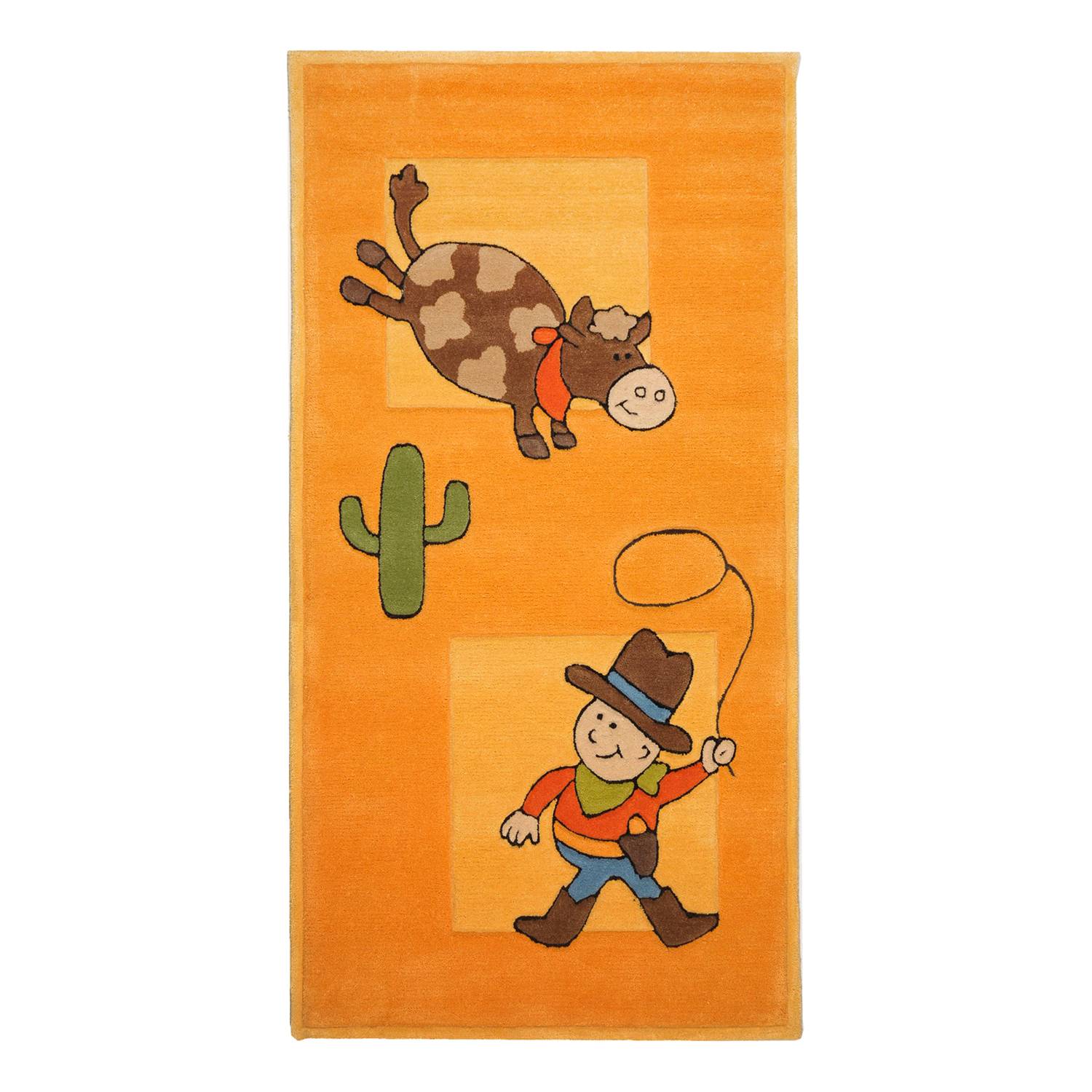 THEKO die markenteppiche Kinderteppich Cowboy Fun Orange mit Motiv Webstoff 80x150 cm (BxT) Rechteckig von THEKO die markenteppiche