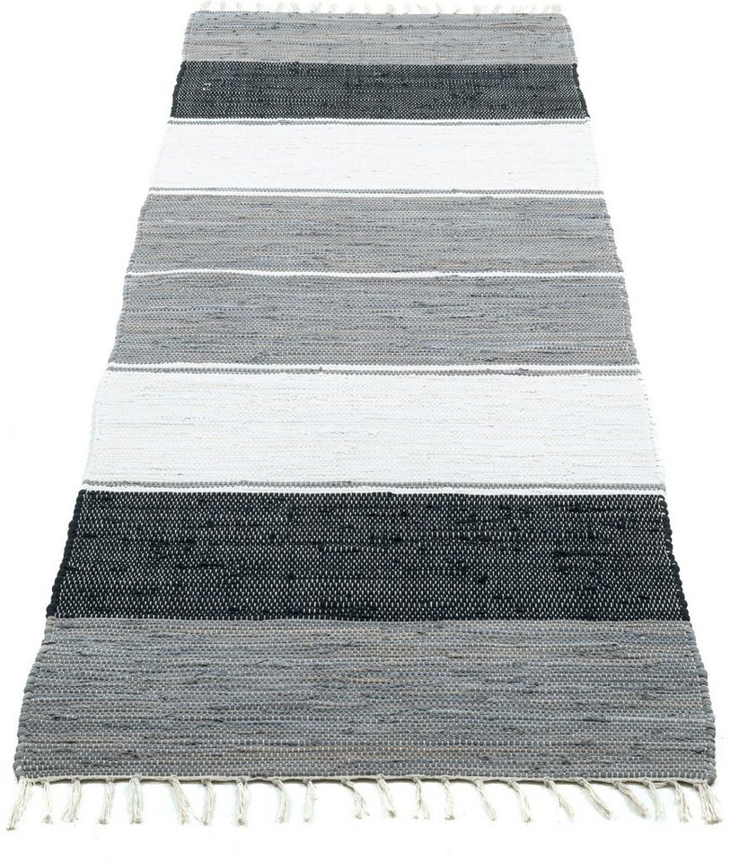 Läufer Stripe Cotton, THEKO, rechteckig, Höhe: 5 mm, Handweb Flachgewebe, reine Baumwolle, handgewebt, mit Fransen von THEKO