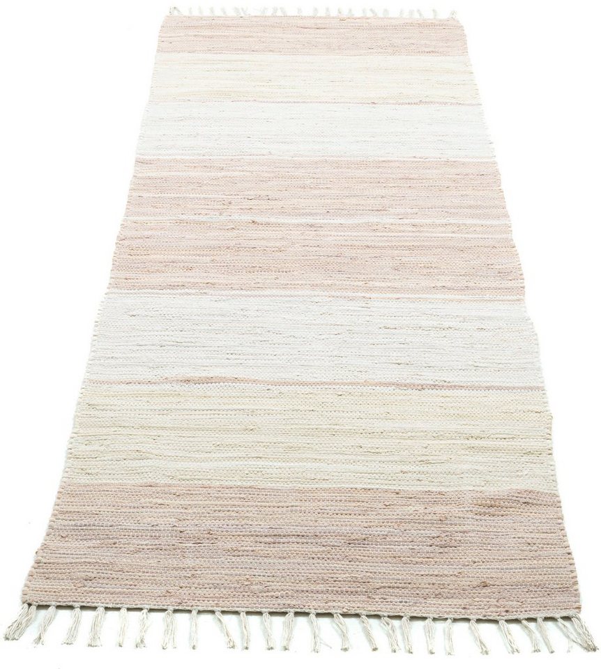 Läufer Stripe Cotton, THEKO, rechteckig, Höhe: 5 mm, Handweb Flachgewebe, reine Baumwolle, handgewebt, mit Fransen von THEKO