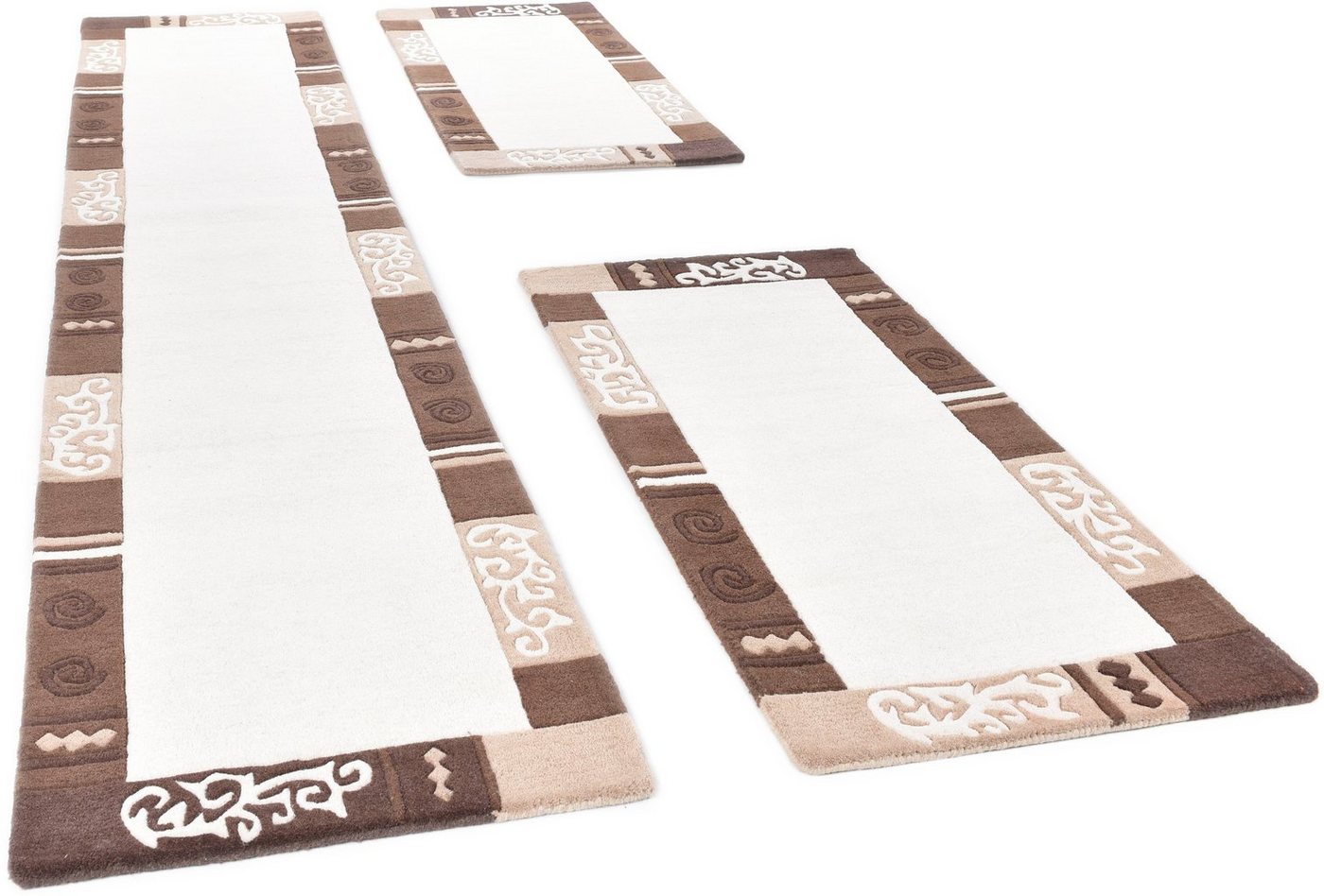 THEKO Bettumrandung Ambadi, Höhe 14 mm, (3-tlg), Bettvorleger, reine Wolle, mit Bordüre, Läufer-Set von THEKO
