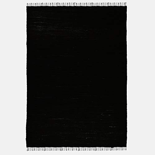 Theko | Dhurry Teppich aus 100% Baumwolle Flachgewebe Teppich Happy Cotton | handgewebt | Farbe: Schwarz | 40x60 cm von Theko