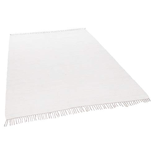 THEKO | Dhurry Teppich aus 100% Baumwolle Flachgewebe Teppich Happy Cotton | handgewebt | Farbe: Weiß | 90x160 cm von Theko