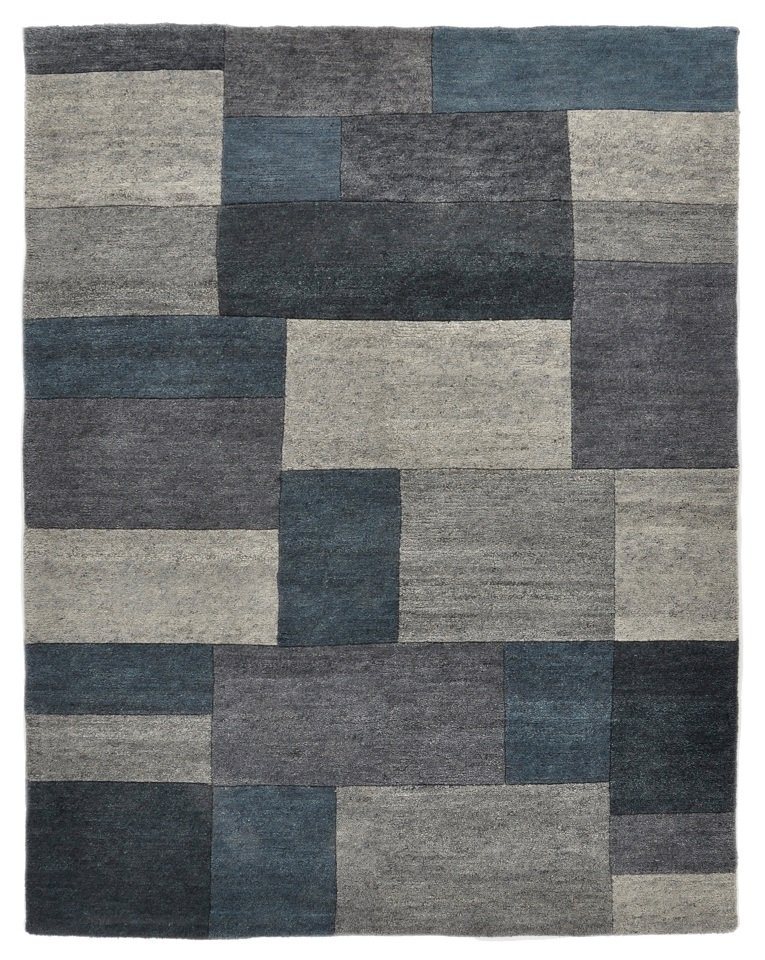 THEKO Teppich Teppich modern Design, anthrazit, Rechteckig, Höhe: 18 mm, Handgeknüpft, Grafik Design, Geometisches Design Karo, kariert von THEKO