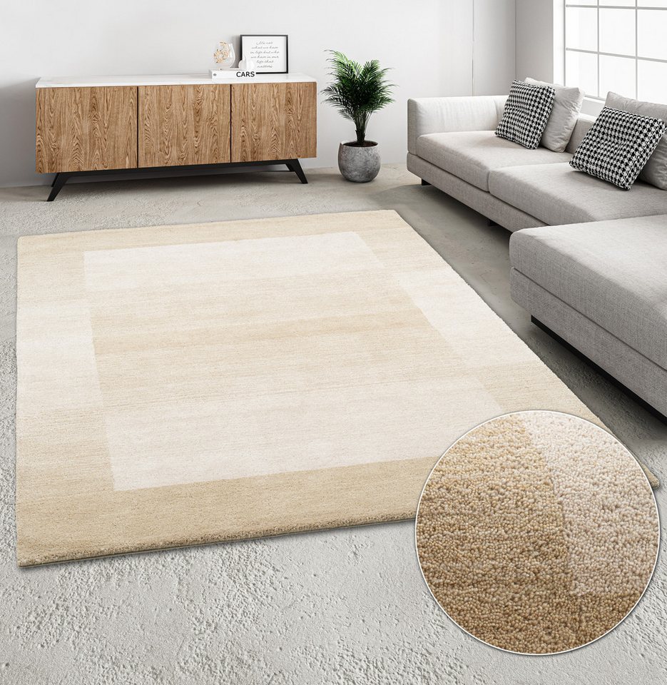 THEKO Wollteppich Gabbeh Super, Handweb Teppich, Bordüre, reine Wolle, handgewebt, rechteckig, Höhe: 9 mm, Schlafzimmer, Wohnzimmer, Esszimmer, auch als Läufer und Bettumrandung von THEKO