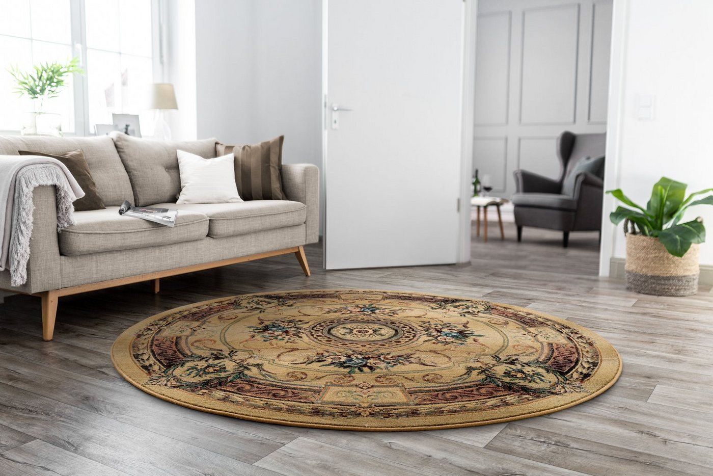 Teppich Gabiro 856, THEKO, rund, Höhe: 10 mm, Kurzflor, Orient-Optik, ideal im Wohnzimmer & Schlafzimmer von THEKO