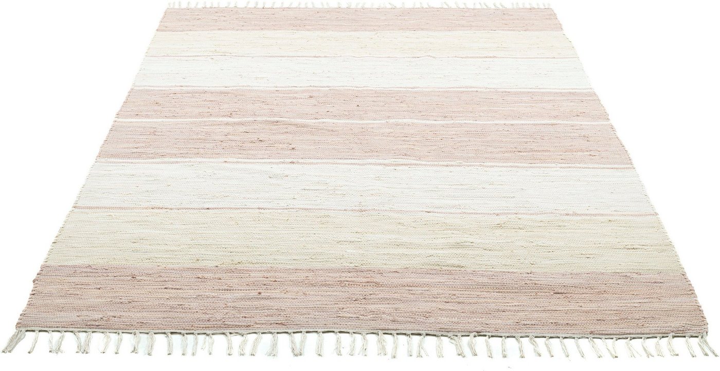 Teppich Stripe Cotton, THEKO, rechteckig, Höhe: 5 mm, Flachgewebe, gestreift, reine Baumwolle, handgewebt, mit Fransen von THEKO
