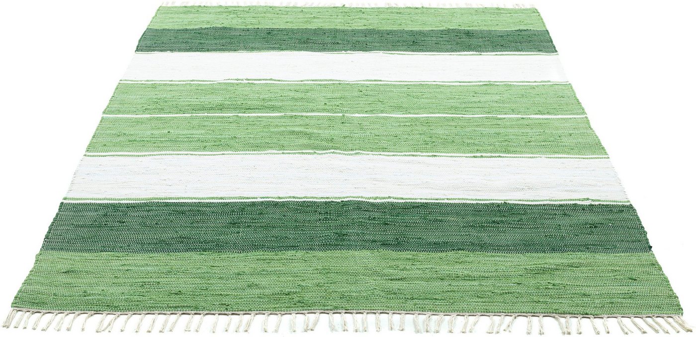 Teppich Stripe Cotton, THEKO, rechteckig, Höhe: 5 mm, Flachgewebe, gestreift, reine Baumwolle, handgewebt, mit Fransen von THEKO