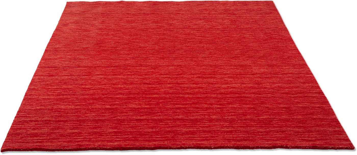 Wollteppich Holi, THEKO, rechteckig, Höhe: 13 mm, Uni-Farben, leicht meliert, reine Wolle, handgewebt mit Knüpfoptik von THEKO
