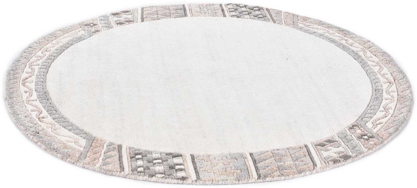 Wollteppich Nakarta 6030, THEKO, rund, Höhe: 12 mm, reine Wolle, handgeknüpft, mit Bordüre von THEKO
