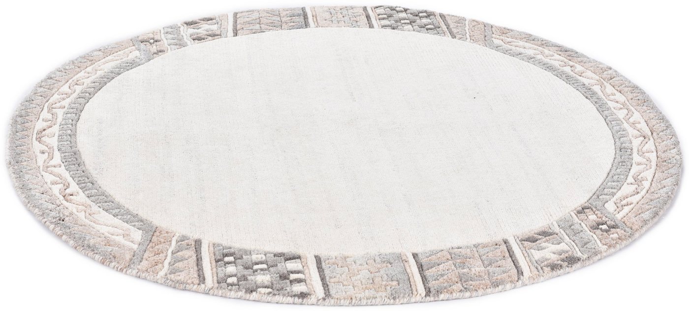 Wollteppich Royal Natur 6030, THEKO, rund, Höhe: 14 mm, reine Wolle, handgetuftet, mit Bordüre von THEKO