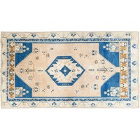 Oushak Vintage Teppich Mit Medaillon - Handgefertigter Handgemachter Roter Und Blauer Boho Chic Home Decor 13x20 cm von THEOUSHAKSHOP