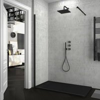 Transparenter Duschwand aus festem Glas – Glasstärke 8 mm – Höhe 200 cm – inklusive Kalkschutz – mattschwarzes Aluminiumprofil (80 cm) von THERMIKET