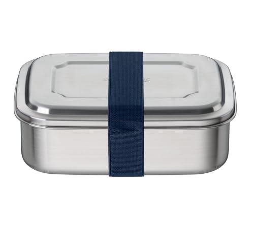THERMOcafé by THERMOS TC SANDWICH BOX saphire blue 1,00l, Brotdose aus Edelstahl mit Textilband, Pausenbrot für Uni, Schule und Büro, spülmaschinenfest und BPA-frei von THERMOcafé by THERMOS