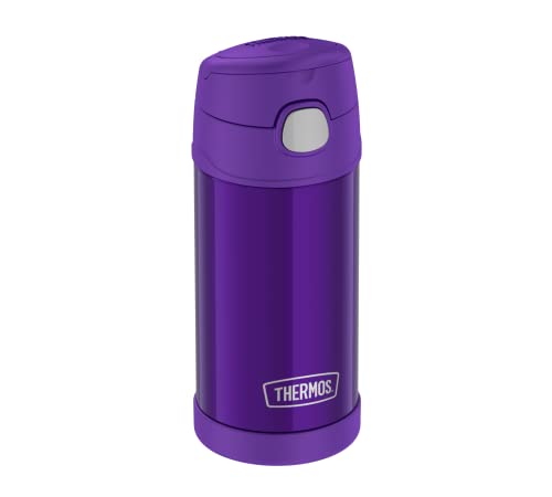 THERMOS kids FUNTAINER STRAW BOTTLE 0,35l, purple, Thermosflasche für Kinder aus Edelstahl, mit Strohhalm, 12 h kalt, absolut dicht, für Schule, Kindergarten, Pause von Thermos