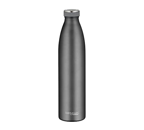 THERMOcafé by THERMOS TC BOTTLE stone grey mat 1,00l, Isolierflasche aus Edelstahl, kohlensäurefest, 12h heiß 24h kalt, Auslaufsicher, für Schule, Unterwegs & Büro von THERMOcafé by THERMOS