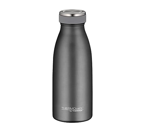 THERMOcafé by THERMOS TC BOTTLE stone grey mat 0,35l, Isolierflasche aus Edelstahl, kohlensäurefest, 12h heiß 24h kalt, Auslaufsicher, für Schule, Unterwegs & Büro von THERMOcafé by THERMOS