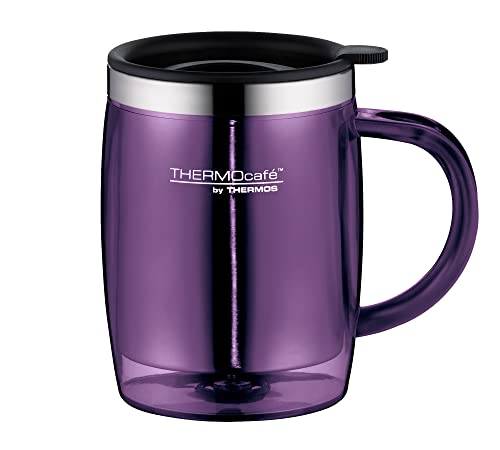 TC DESKTOP CUP 0,35l, purple, Isoliertasse aus Edelstahl und Kunststoff, hält länger heiß oder kalt mit Decke, schwappsicher, für Büro,Camping, byTHERMOS; Bürotasse, passt unter Kaffeeautomat von THERMOCAFÉ BY THERMOS