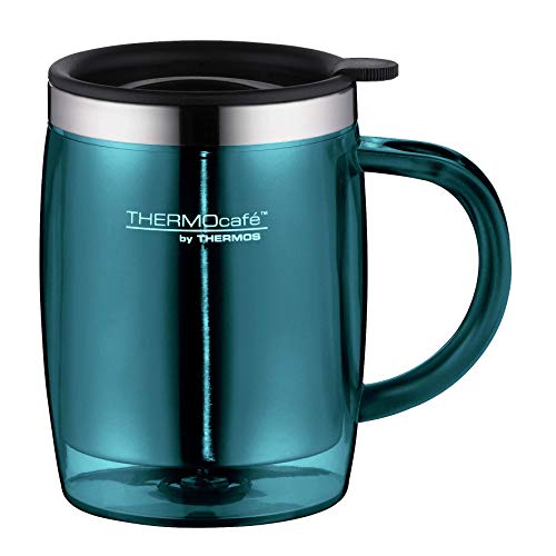 TC DESKTOP CUP 0,35l, teal, Isoliertasse aus Edelstahl und Kunststoff, hält länger heiß oder kalt mit Decke, schwappsicher, für Büro,Camping, byTHERMOS; Bürotasse, passt unter Kaffeeautomat von THERMOCAFÉ BY THERMOS