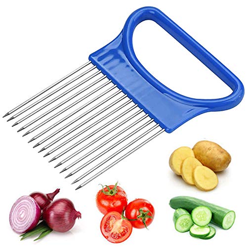 THETAG Zwiebelschneider,Gemuseschneider Maschine Shrendders & Slicer, Tomate, Zwiebel Zitrone Gemüse Slicer Schnitthilfe Halterführung Slicing Cutter Sicher Gabel（Blau） von THETAG