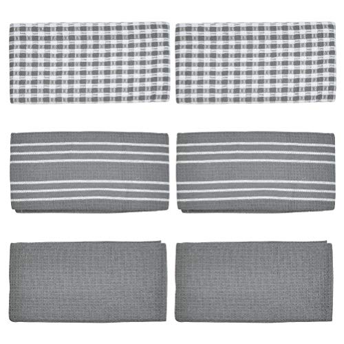 THETHO Geschirrtücher aus Baumwolle 6er Set Plaid&Streifen Geschirrtücher 45x65cm Hochwertige Vintage Look Küchentücher aus Baumwolle Geschirrhandtücher Trockentücher Putzlappen zum Abtrocknen(Grau) von THETHO