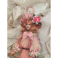 Frühling Mädchen in Rosa Ornamenthandgeschnitten 2 Lagigdeutscher Glitzervintage Bildoh Darling von THEVELVETRABBIT