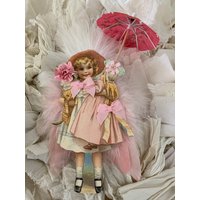 Osternfrühlingmädchen in Rosa Engelrosa Flügelhandgeschnittene Zweilagige Schleifenrosa Ripsbandschleifenrosenbandsonnenschirmmary Jane von THEVELVETRABBIT