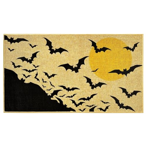 Fußmatte mit Halloween-Motiv, für den Außenbereich, Mond, Fledermaus, Fußmatte, Urlaub, Haustürmatte, Halloween-Teppich für draußen, Innenbereich, Bodenmatte, rutschfeste Fußmatte für Veranda Fußmatte mit Halloween-Motiv, für den Außenbereich, Mond, Fledermaus, Fußmatte, Urlaub, Haustürmatte, Halloween-Teppich für draußen, Innenbereich, Bodenmatte, rutschfeste Fußmatte für Veranda von THEYGE