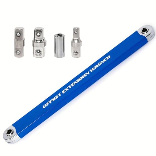 THIKPO Gekröpfter Verlängerungsschlüssel Offset Extension Wrench mit 1/2", 1/4" und 3/8" Inch Antriebsadapter Offset Verlängerungsschlüssel für Mechaniker Garagenhandwerker von THIKPO