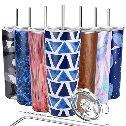 Tumbler Edelstahl-Kaffeetasse – THILY 780 ml dreifach isolierter Reisebecher mit spritzwassergeschütztem Deckel, für Eisgetränke und Heißgetränke-Smoothies, blaues Dreieck von THILY