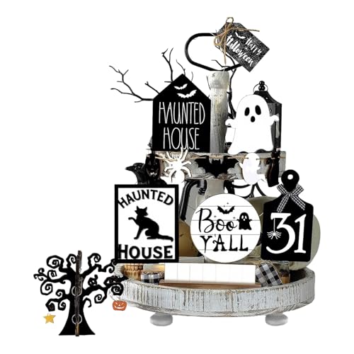 15 Teilige Halloween Stufe Tablett Dekore Mit Leichten Schnur Für Gruselige Heimpartys Bukolische Bauernhäuser Tisch Display Specter Fledermausfächer Dekorationen von THINCAN