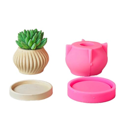 Blütentöpfe Form Mit Tablett Silikonbetonform Gestreiftes Muster Silikonvase Form Zum Handwerk Betonblütenknopf von THINCAN