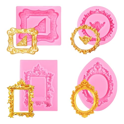 Elegante Geprägte Fotorahmen Silikone Kuchen Fondantformen Set Aus 4 Backzuckerhandwerk Schokoladen Dessert Dekorationen Nicht Stick Silikone Formen Zum Backen Und Handwerk von THINCAN