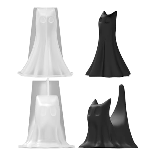 Halloweens Katzen Silikonform 2PCs Wiederverwendbares Backwerkzeugharzharzkaste Für Handwerkskatzen Kerzenform von THINCAN