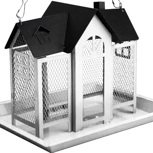 Hochleistungsmetall Hängen Wildes Vogelhändler Eichhörnchen Proof Outdoor House Form Großes Dach Großes Tablett Für Garten Hinterhof Langlebige Eisenvogelfutterhäuschungen Für Garten von THINCAN