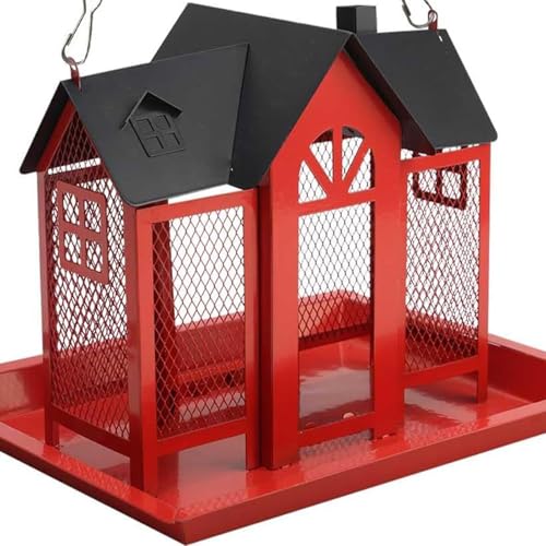 Hochleistungsmetall Hängen Wildes Vogelhändler Eichhörnchen Proof Outdoor House Form Großes Dach Großes Tablett Für Garten Hinterhof Langlebige Eisenvogelfutterhäuschungen Für Garten von THINCAN