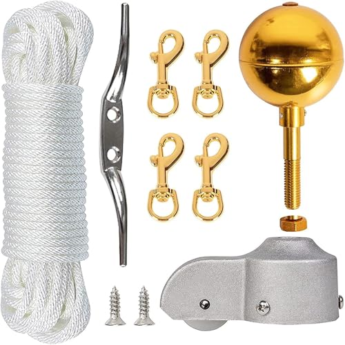 THINCAN Rustproof Fahnenmast Hardware Paket 3 Zoll Goldball 2 Zoll LKW Nylonriemenscheibe 3 Eingebettete Schrauben Für Sichere Installation Outdoor Flag Zubehör Für Gartendekoration THINCAN Rustproof Fahnenmast Hardware Paket 3 Zoll Goldball 2 Zoll LKW Nylonriemenscheibe 3 Eingebettete Schrauben Für Sichere Installation Outdoor Flag Zubehör Für Gartendekoration von THINCAN