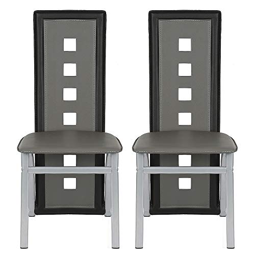 2 Esszimmerstühle, Esszimmerstuhl mit hoher Rückenlehne, gepolsterte Küchenstühle, Rückenlehne mit sechs Löchern (Grau + Schwarz + 2) von THINFAR