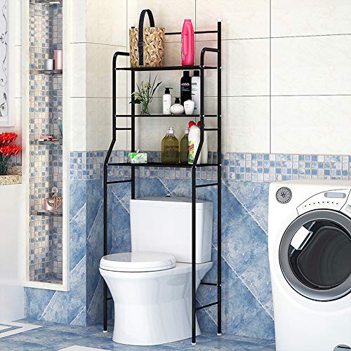 Badezimmer Platzsparer, über dem Waschmaschinenregal, 3 Regal Badezimmer Eckständer Aufbewahrungsorganisator (schwarz) von THINFAR